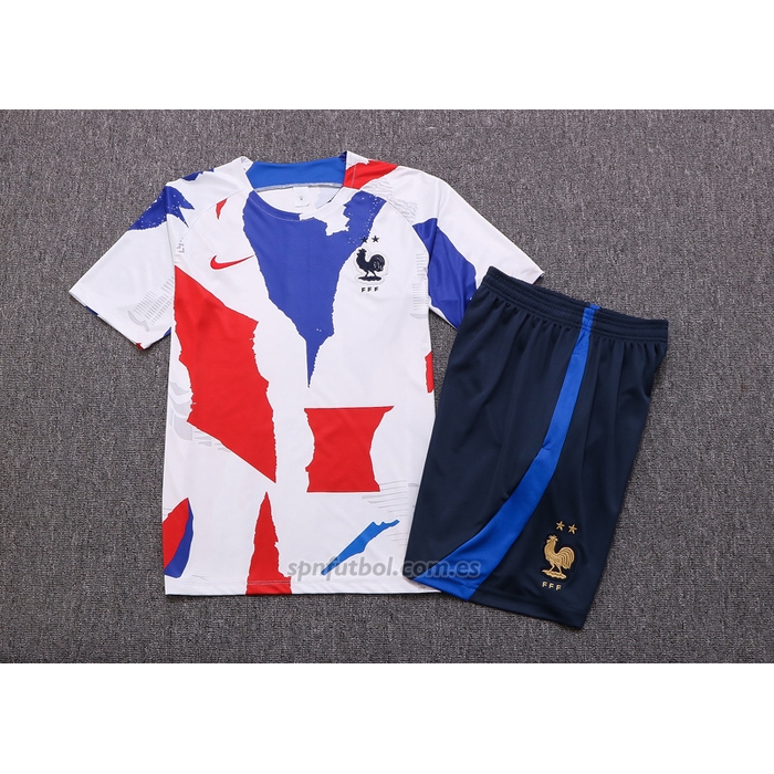 Chandal del Francia Manga Corta 2022-2023 Blanco Rojo Azul - Pantalon Corto